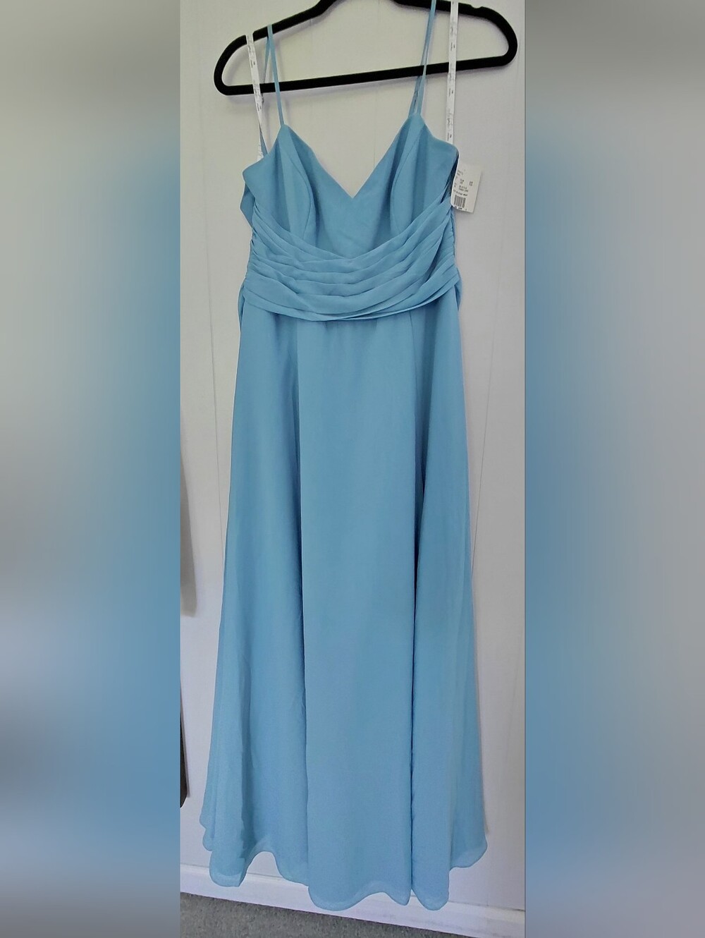 David's Bridal Lake Blue Spaghetti Strap A-line Dress